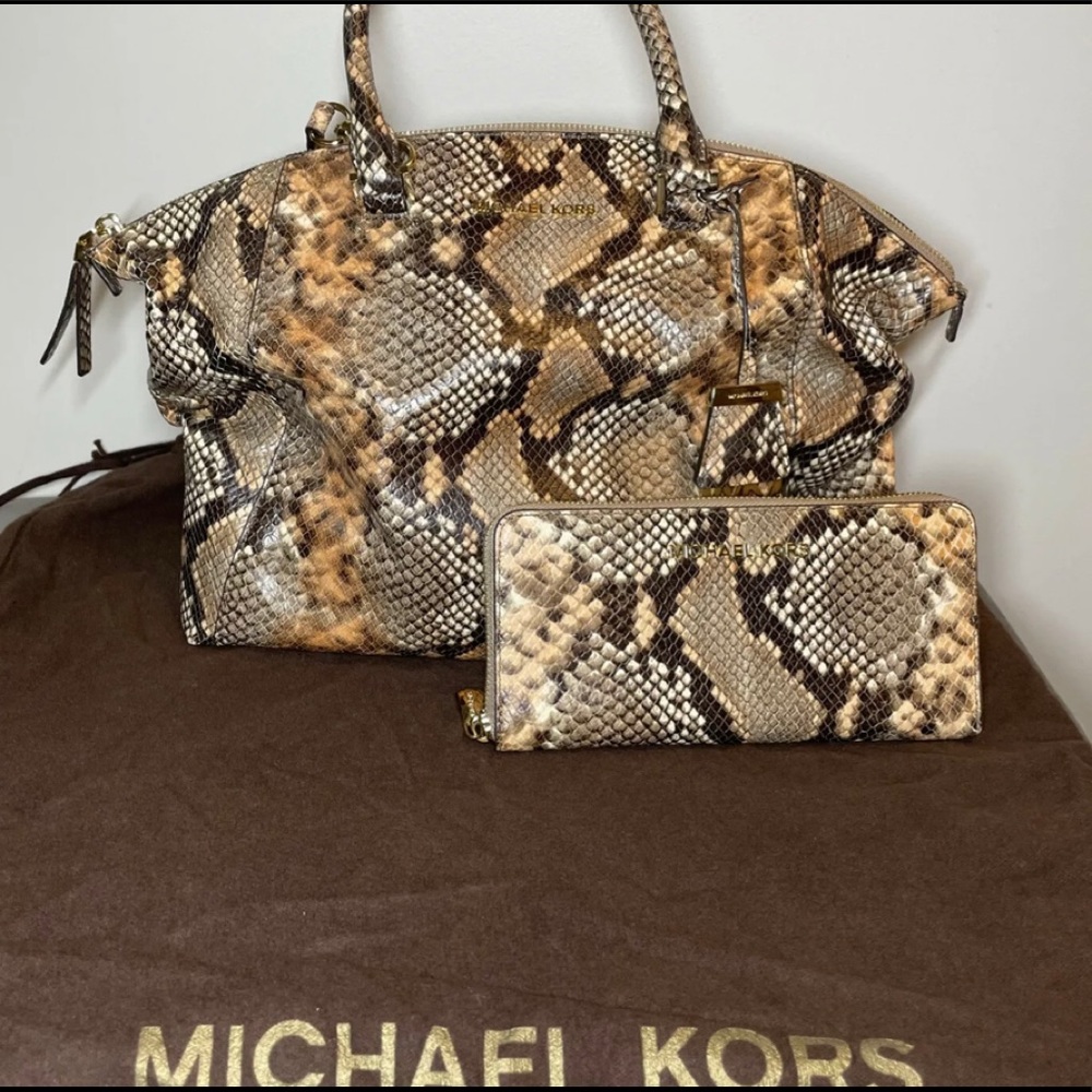 Michael Kors Snakeskin Purse & Zip Wallet Set